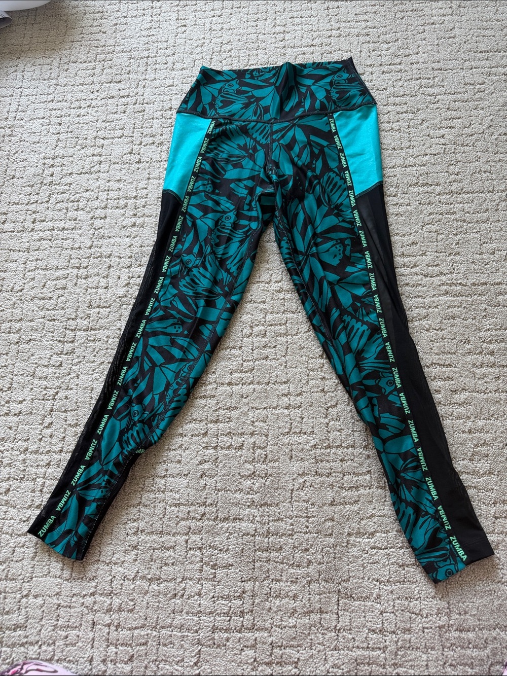 Zumba Dance Breathe Repeat High Waistband Ankle Leggings Turquoise